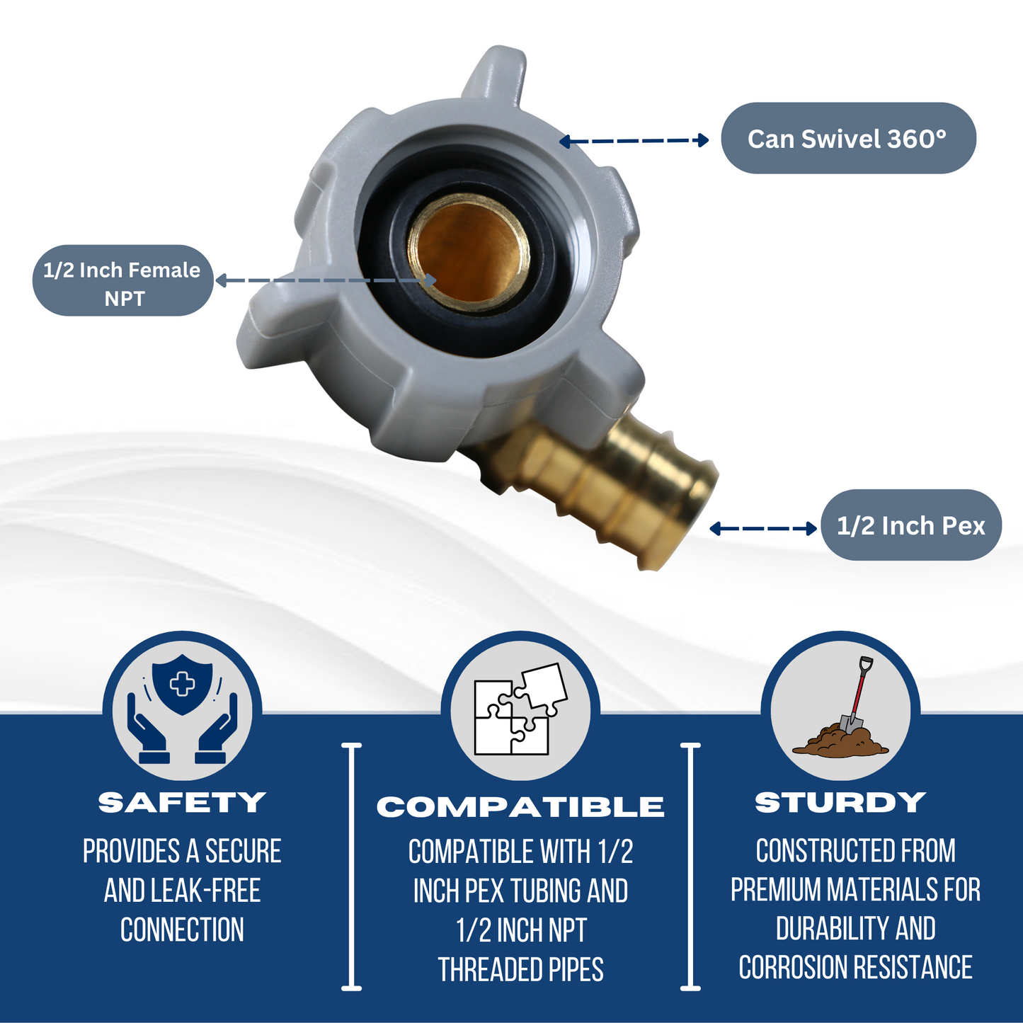Pex x FNPT Elbow Swivel Adapter Measuring 1/2 Inch Pex x 1/2 Inch FNPT Swivel Elbow Specifically Pex Barb Crimp FNPT