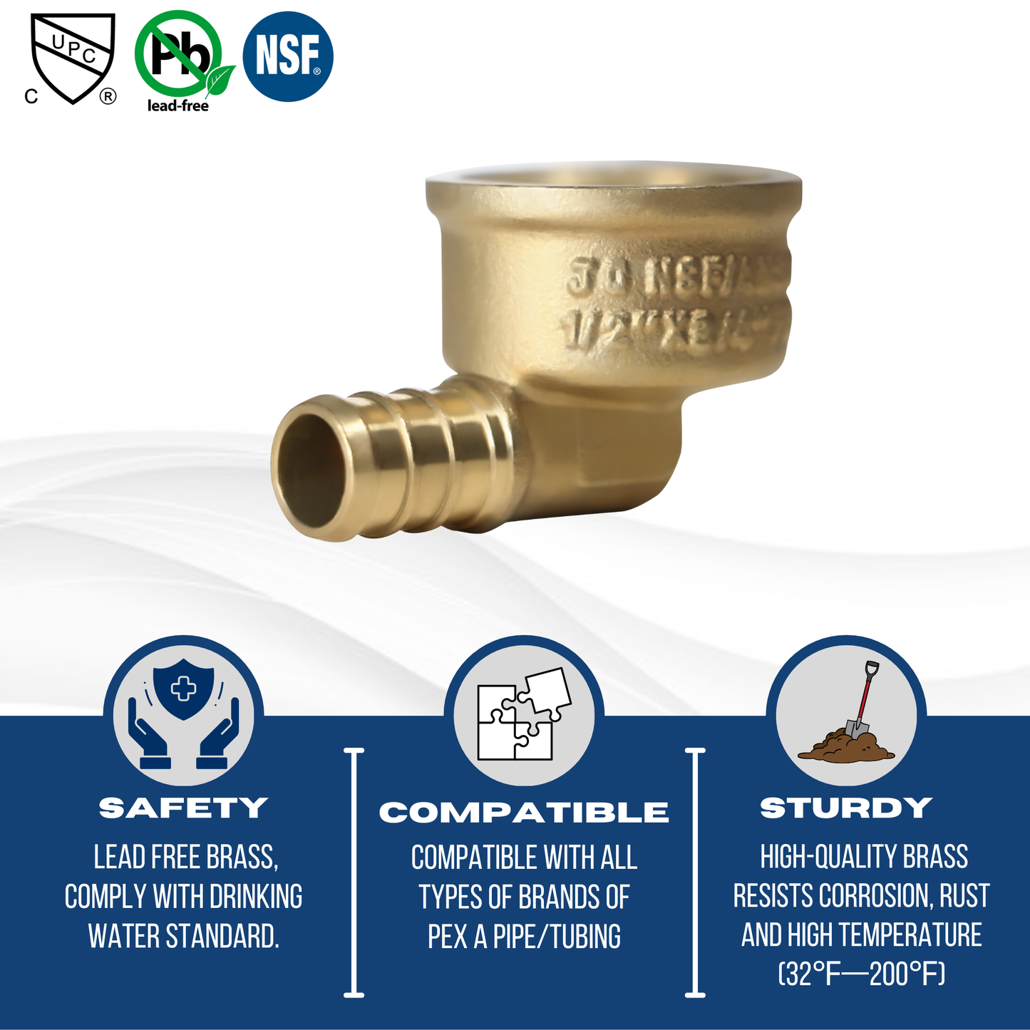 Pex Barb Crimp x Female NPT Reducing Elbow Measuring 1/2 inch Pex B x 3/4 inch FNPT Elbow Specifically Pex Barb Crimp FNPT Elbow