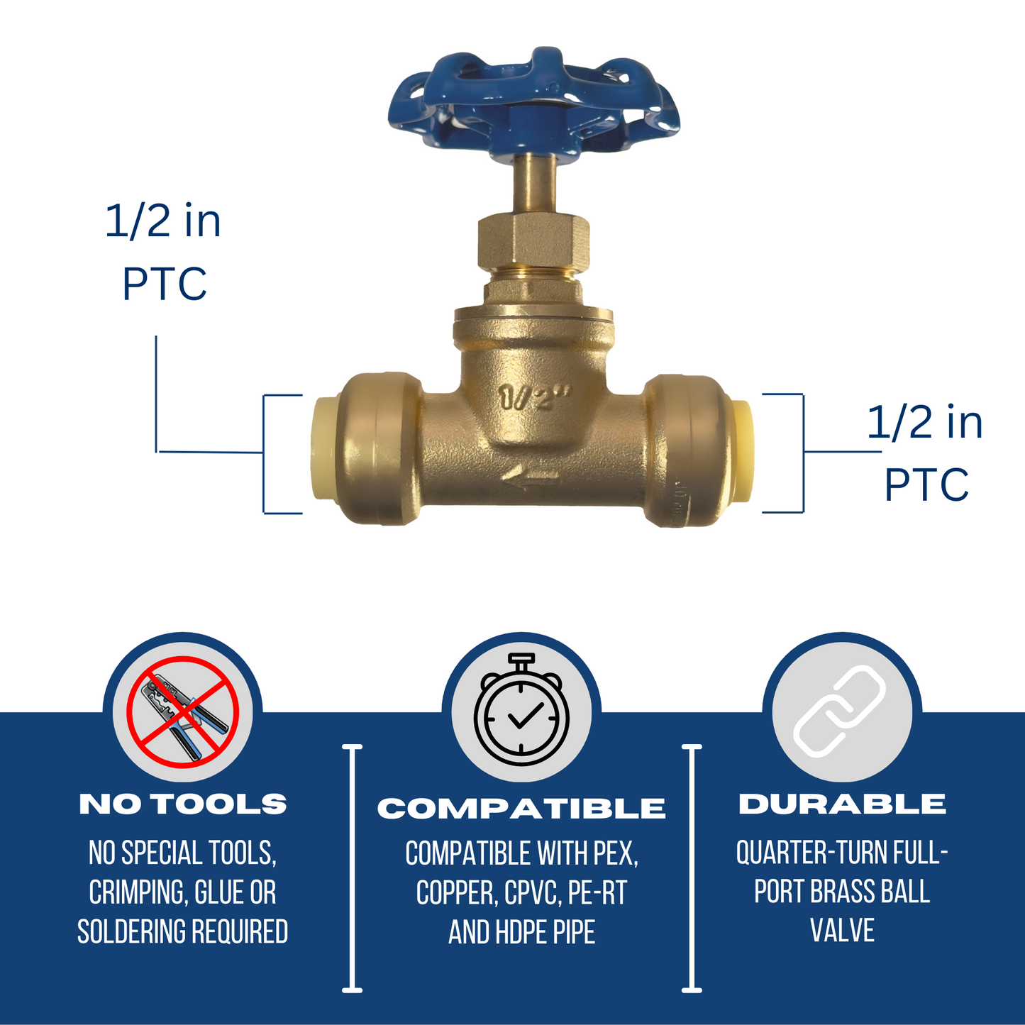 Push Fit Stop Valve with Drain Measuring 1/2" Push Fit Stop Valve with Drain Specifically Push Fit Valve