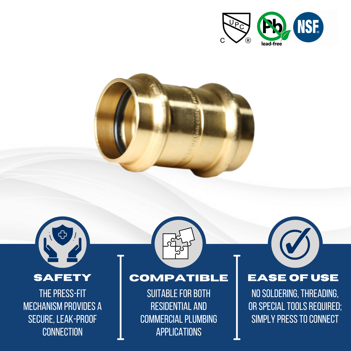 Measuring 1 in x 1 in Press Coupling, Brass Specifically