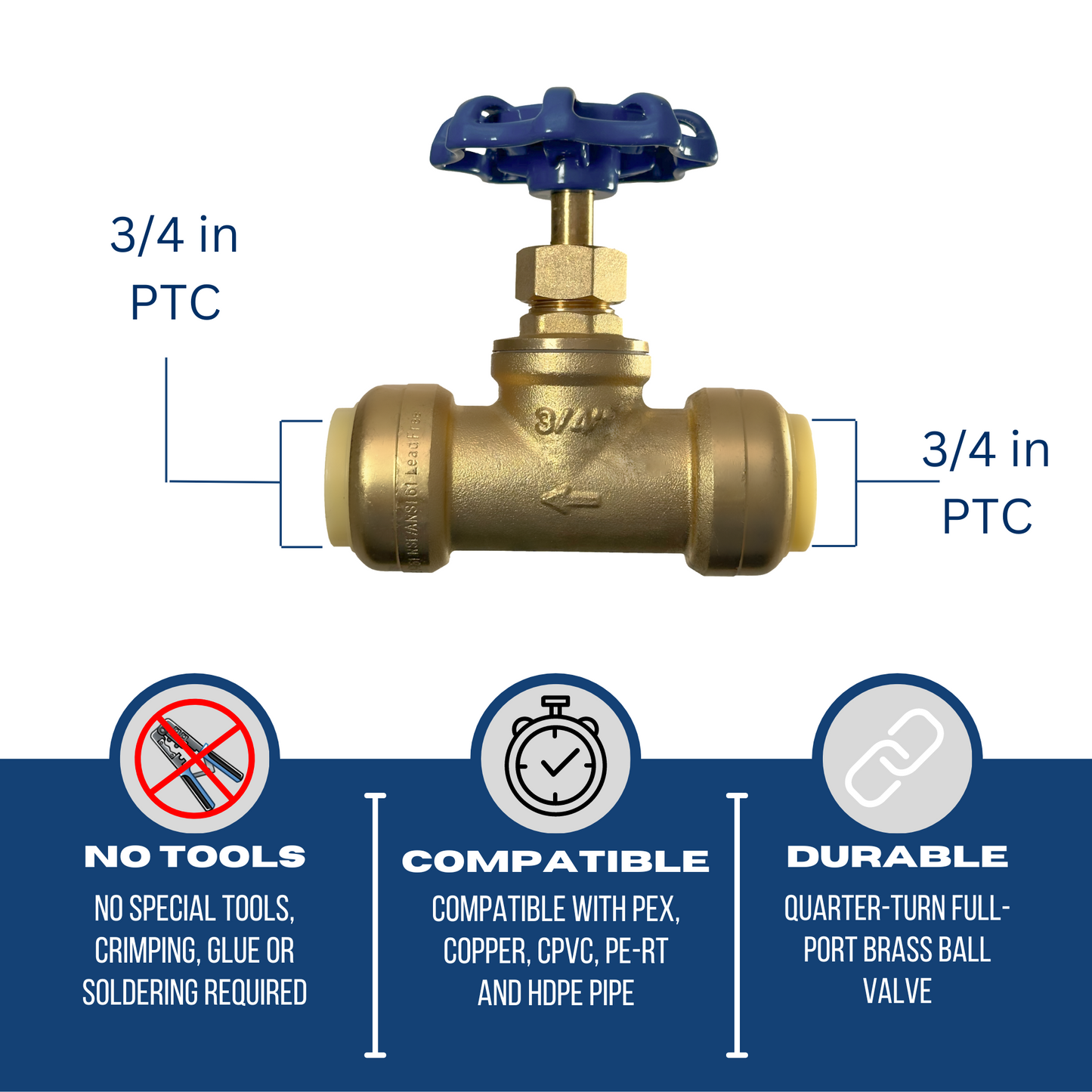 Measuring 3/4" Push Fit Stop Valve with Drain Specifically Push Fit Valve