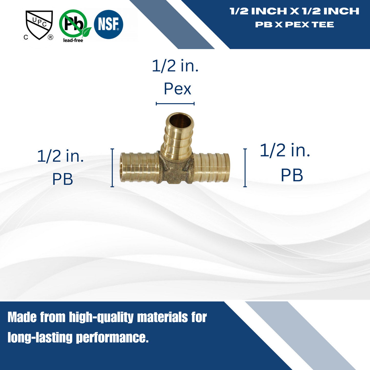 PB Pex Barb Crimp Tee Measuring PB 1/2" x 1/2" PB x 1/2" Pex Tee Specifically PB Barb Crimp Pex Tee