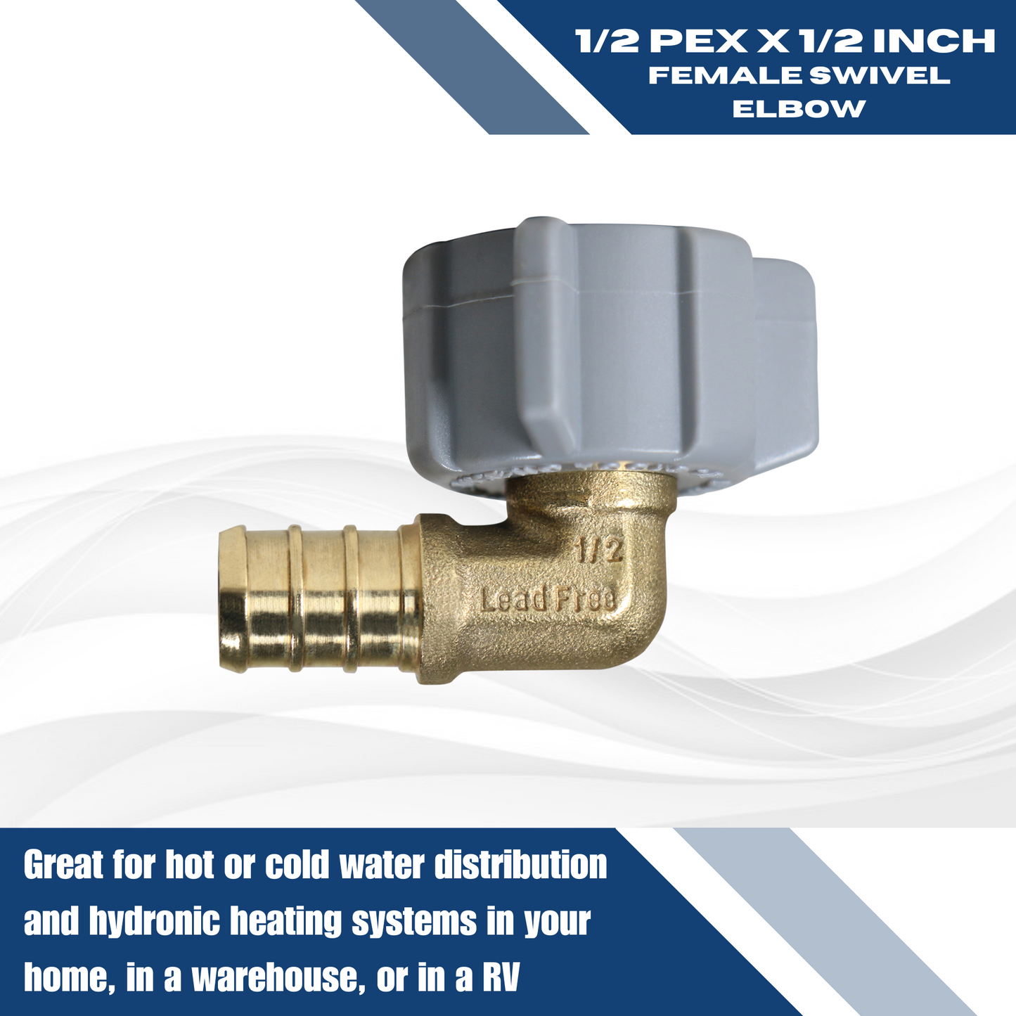 Pex x FNPT Elbow Swivel Adapter Measuring 1/2 Inch Pex x 1/2 Inch FNPT Swivel Elbow Specifically Pex Barb Crimp FNPT