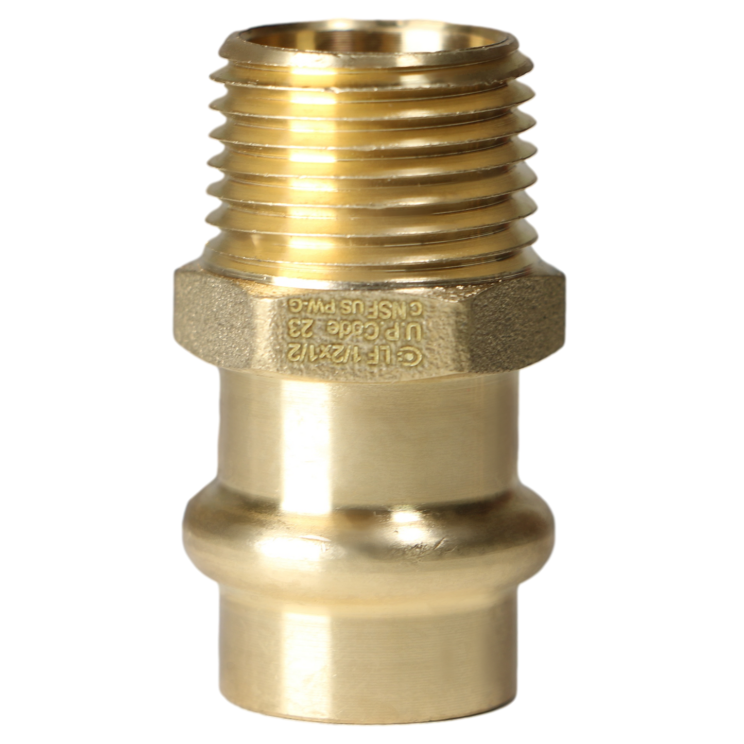 Brass Press MNPT Coupling Measuring 1/2 in x 1/2 in Male MNPT Brass Press Coupling Specifically Male MNPT Brass Coupling