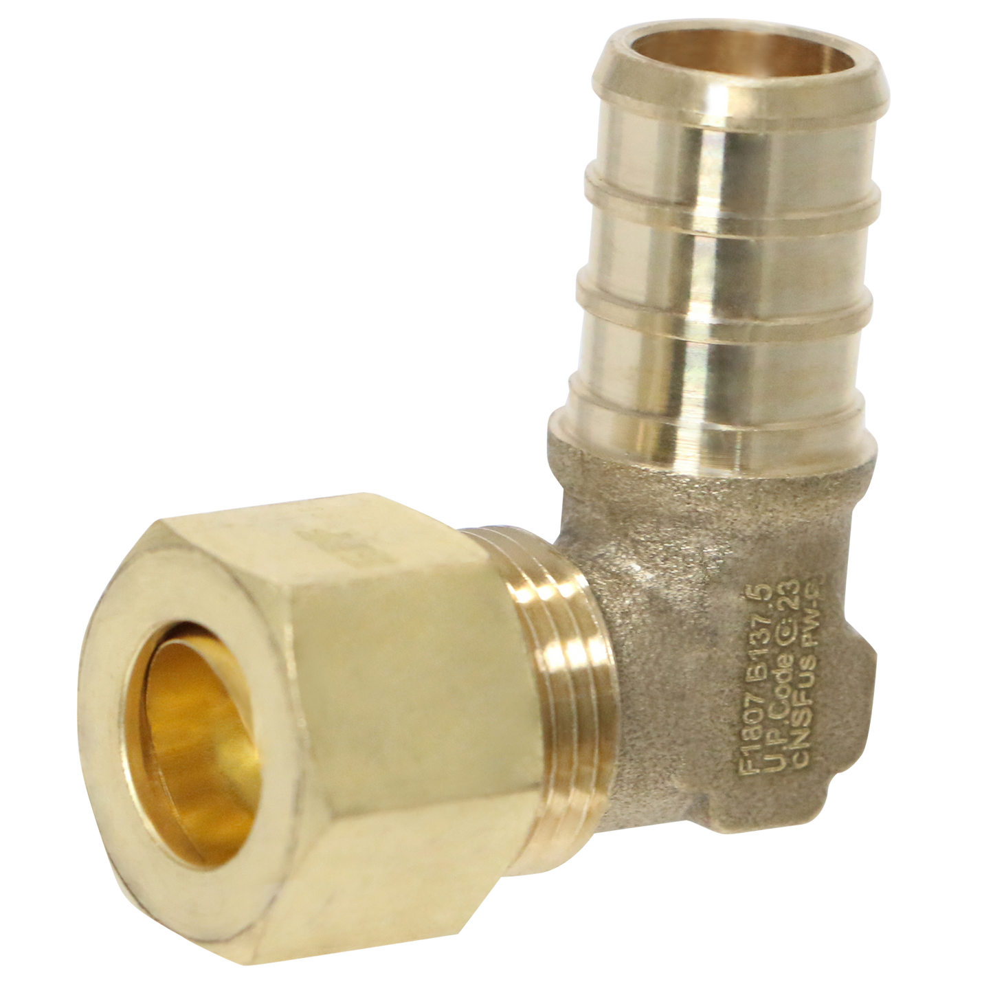 Pex Barb Crimp x OD Compression Transition Elbow Adapter Measuring Pex B 1/2" x 3/8" OD Compression Elbow Adapter Specifically Pex Barb Crimp Adapter