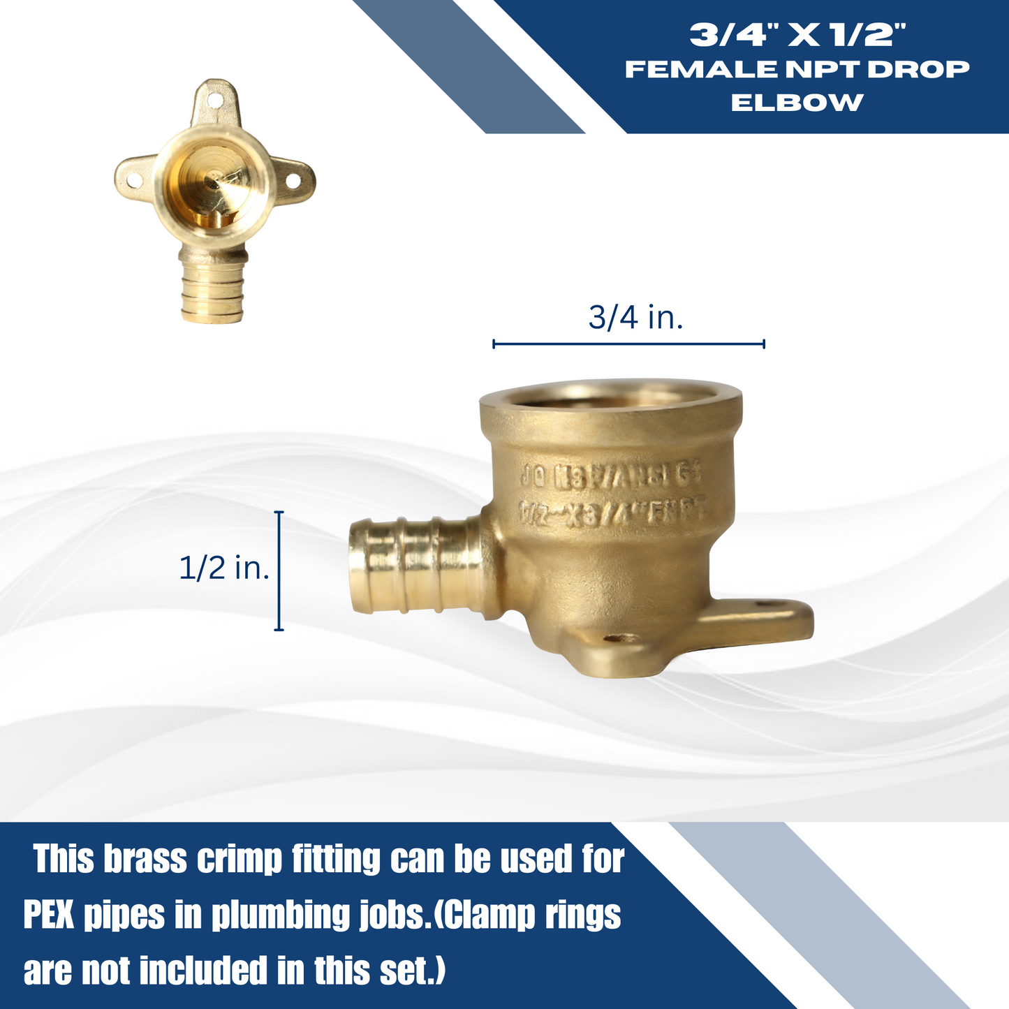 Pex Barb Crimp x Female NPT Reducing Elbow Drop Ear Measuring 3/8 inch Pex B x 1/2 inch FNPT Elbow Drop Ear Specifically Pex Barb Crimp FNPT Elbow Drop Ear