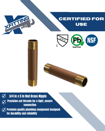 3/4 in x 5 in Red Brass Nipple Measuring 3/4 inch x 5 inch Specifically Brass NippleBrass Nipple