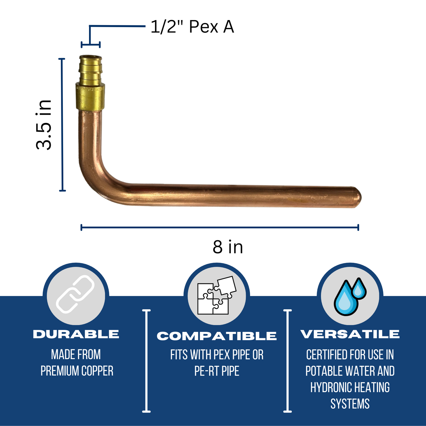 Measuring 1/2 inch Pex A Stub Out Elbow with Flange | 3-1/2"x 8" Specifically Pex Expansion Stub Out