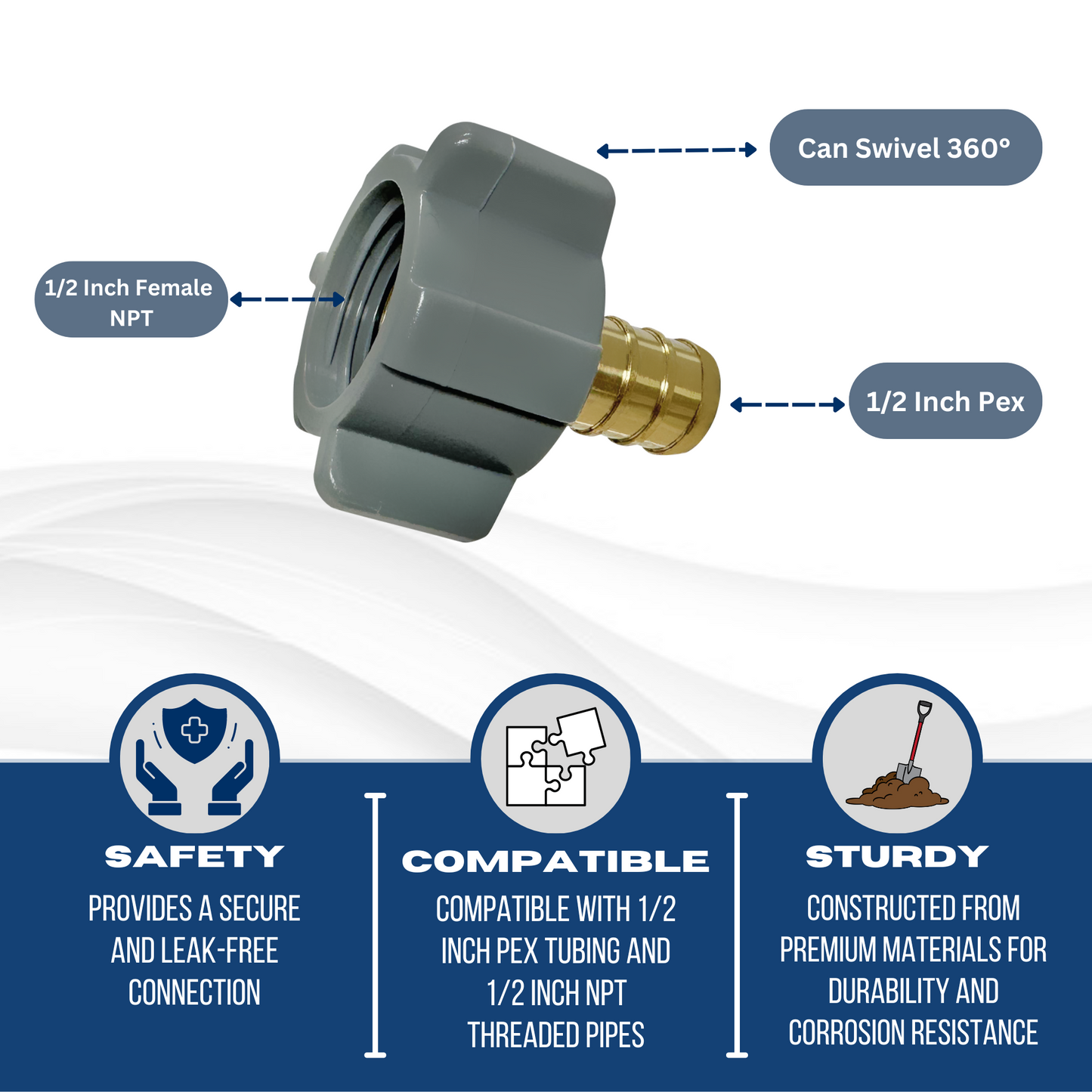 Pex x FNPT Swivel Adapter Measuring Pex B 1/2" x 1/2" FNPT Swivel Specifically Pex Barb Crimp FNPT