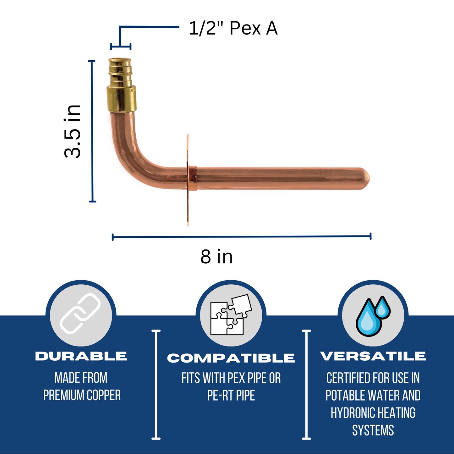 Pex Expansion Copper Stub Out Measuring 1/2 inch Pex A Stub Out Elbow with Flange | 3-1/2" x 6" Specifically Pex Expansion Stub Out
