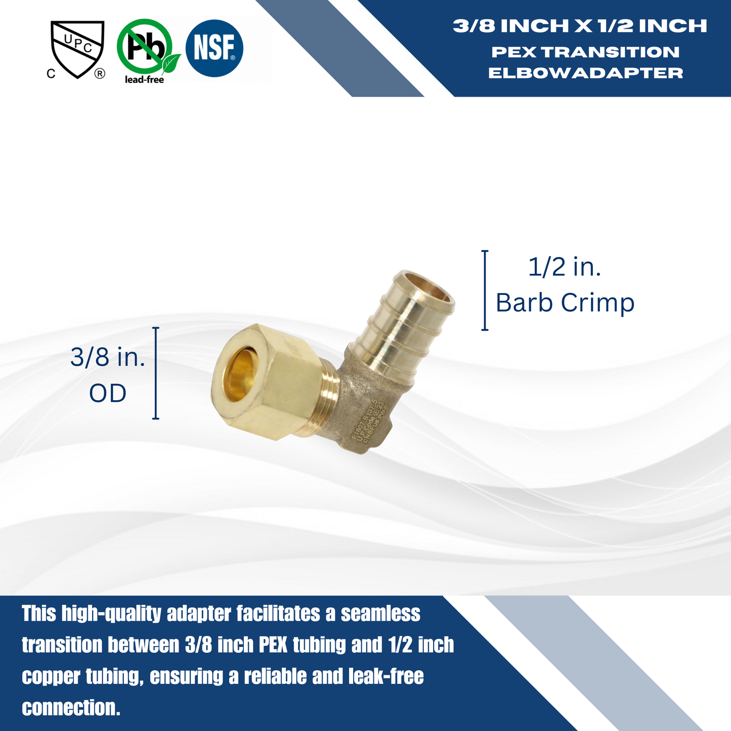 Pex Barb Crimp x OD Compression Transition Elbow Adapter Measuring Pex B 1/2" x 3/8" OD Compression Elbow Adapter Specifically Pex Barb Crimp Adapter