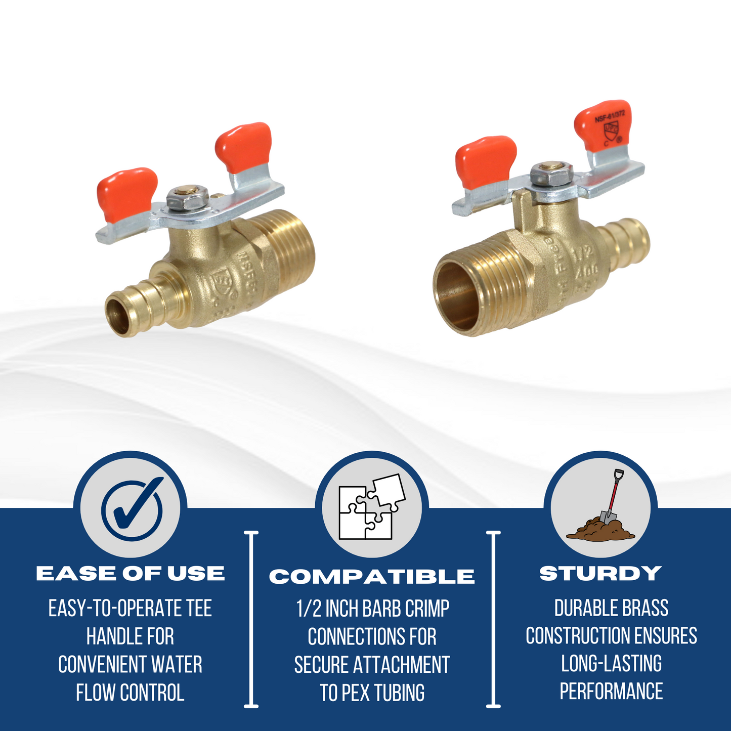 Barb Crimp Pex Male Ball Valve With Tee Handle Measuring Pex B 1/2" x 1/2" Male Ball Valve Specifically Pex Barb Crimp Male Ball Valve