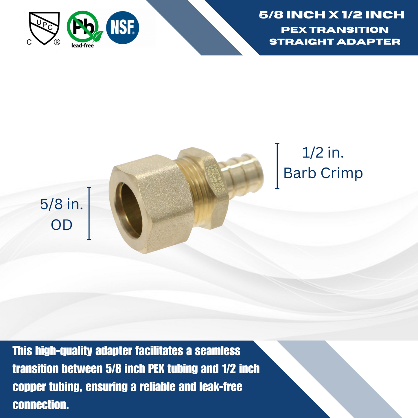Pex Barb Crimp x OD Compression Transition Straight Adapter Measuring Pex B 1/2" x 3/8" OD Compression Specifically Pex Barb Crimp Adapter