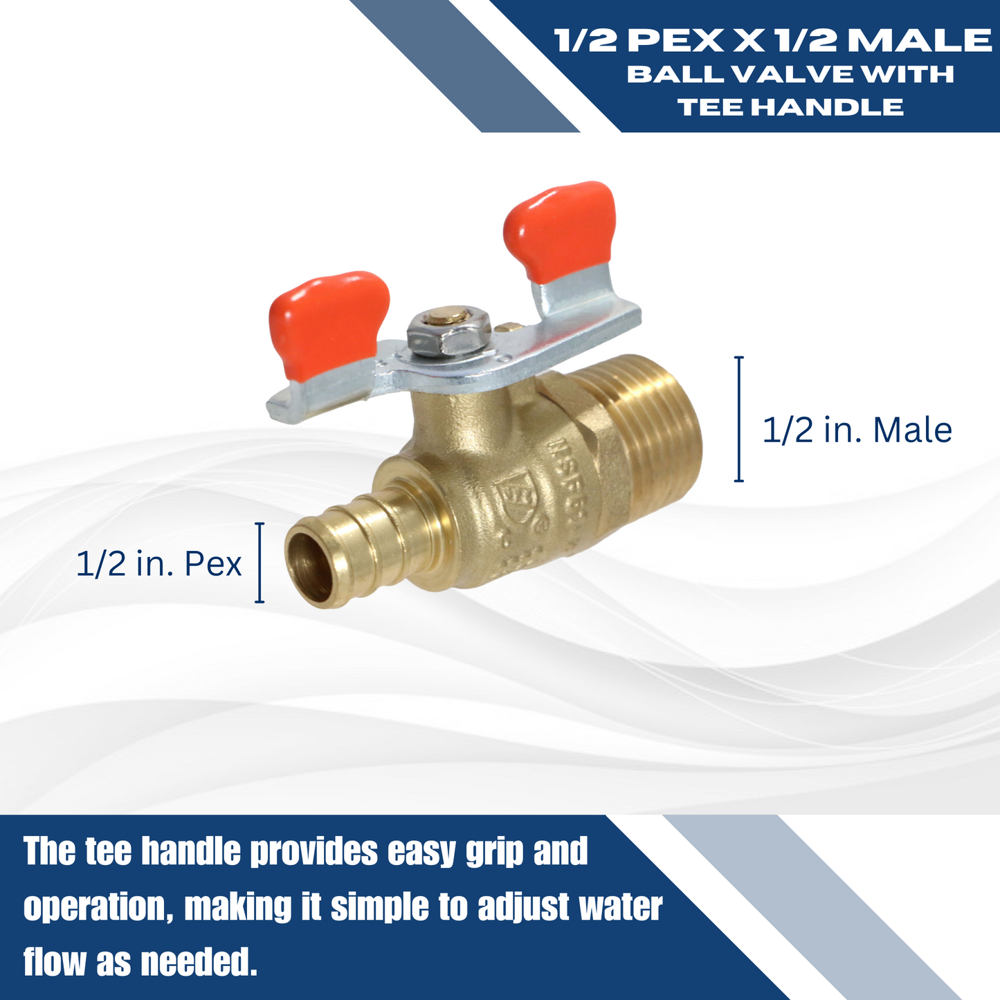 Barb Crimp Pex Male Ball Valve With Tee Handle Measuring Pex B 1/2" x 1/2" Male Ball Valve Specifically Pex Barb Crimp Male Ball Valve