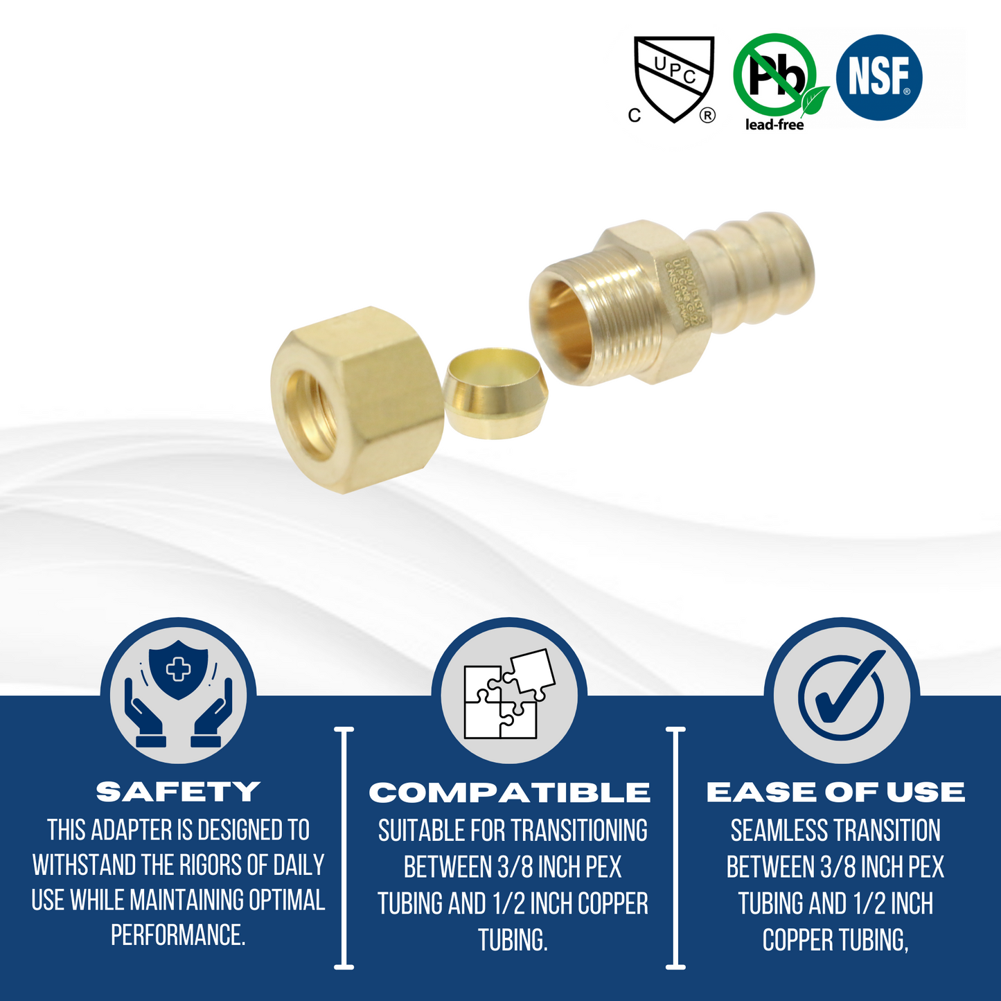 Pex Barb Crimp x OD Compression Transition Straight Adapter Measuring Pex B 1/2" x 5/8" OD Compression Specifically Pex Barb Crimp Adapter
