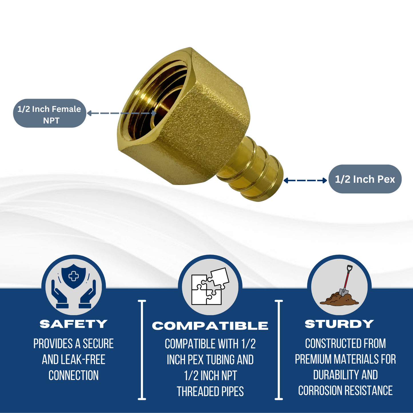1/2 inch Pex x 1/2 inch Female Swivel Adapter Brass Measuring QTY 25 Specifically Pex Barb Crimp FNPT