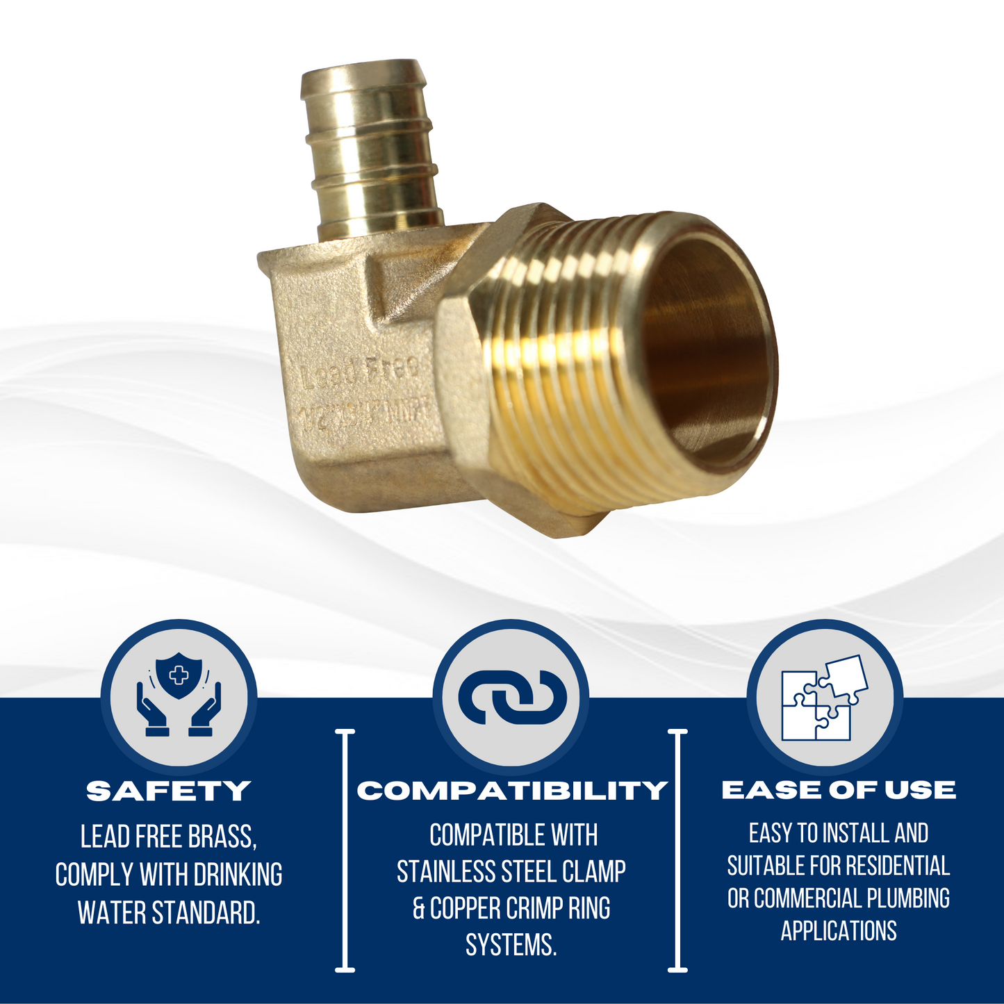 Pex Barb Crimp x Male NPT Reducing Elbow Measuring 3/8 inch Pex B x 1/2 inch MNPT Elbow Specifically Pex Barb Crimp MNPT Elbow