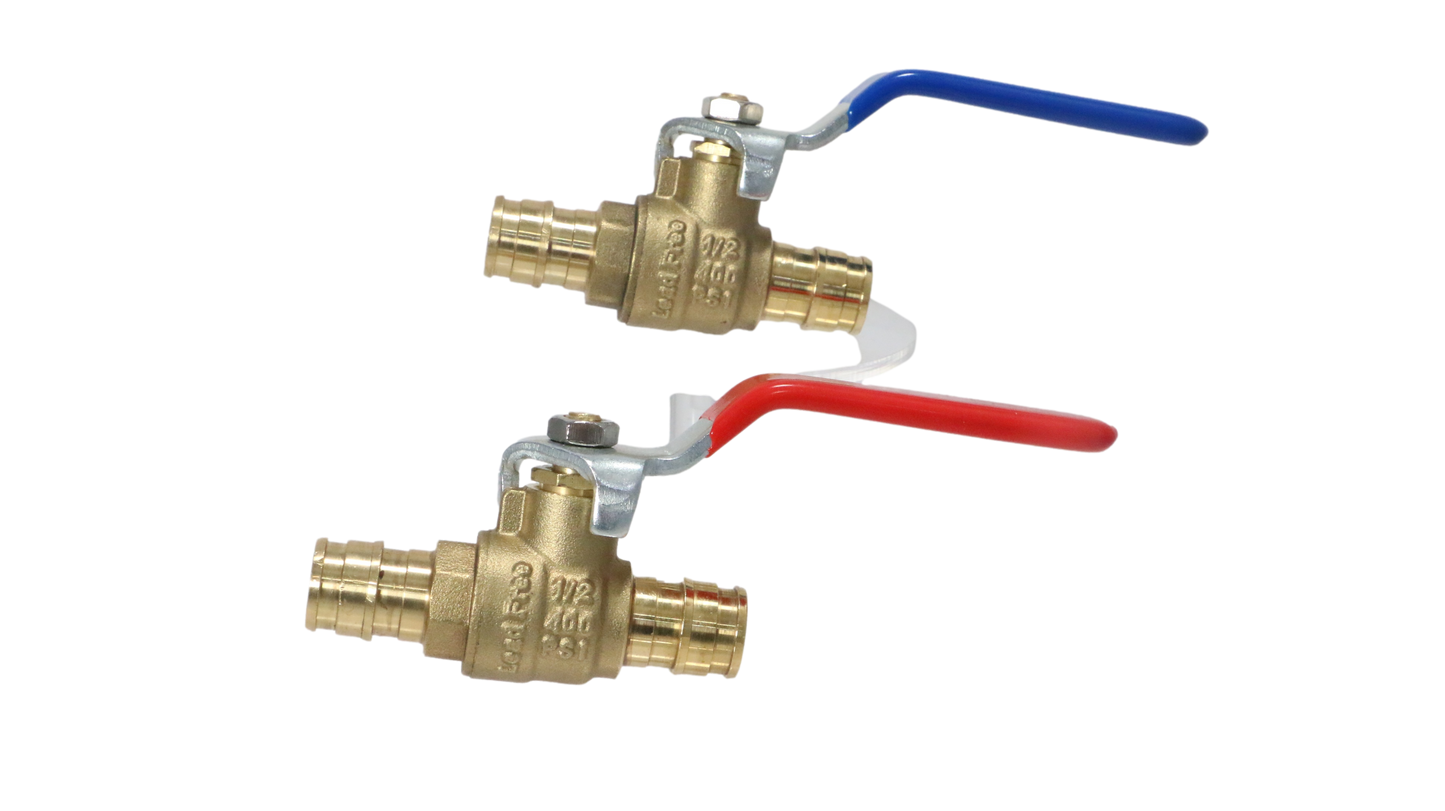 Pex-A Expansion Ball Valve Hot (Red) and Cold (Blue) Measuring Pex A 1/2" x 1/2" Ball Valve Hot (Red) Specifically Pex A Ball Valve Hot (Red Handle)