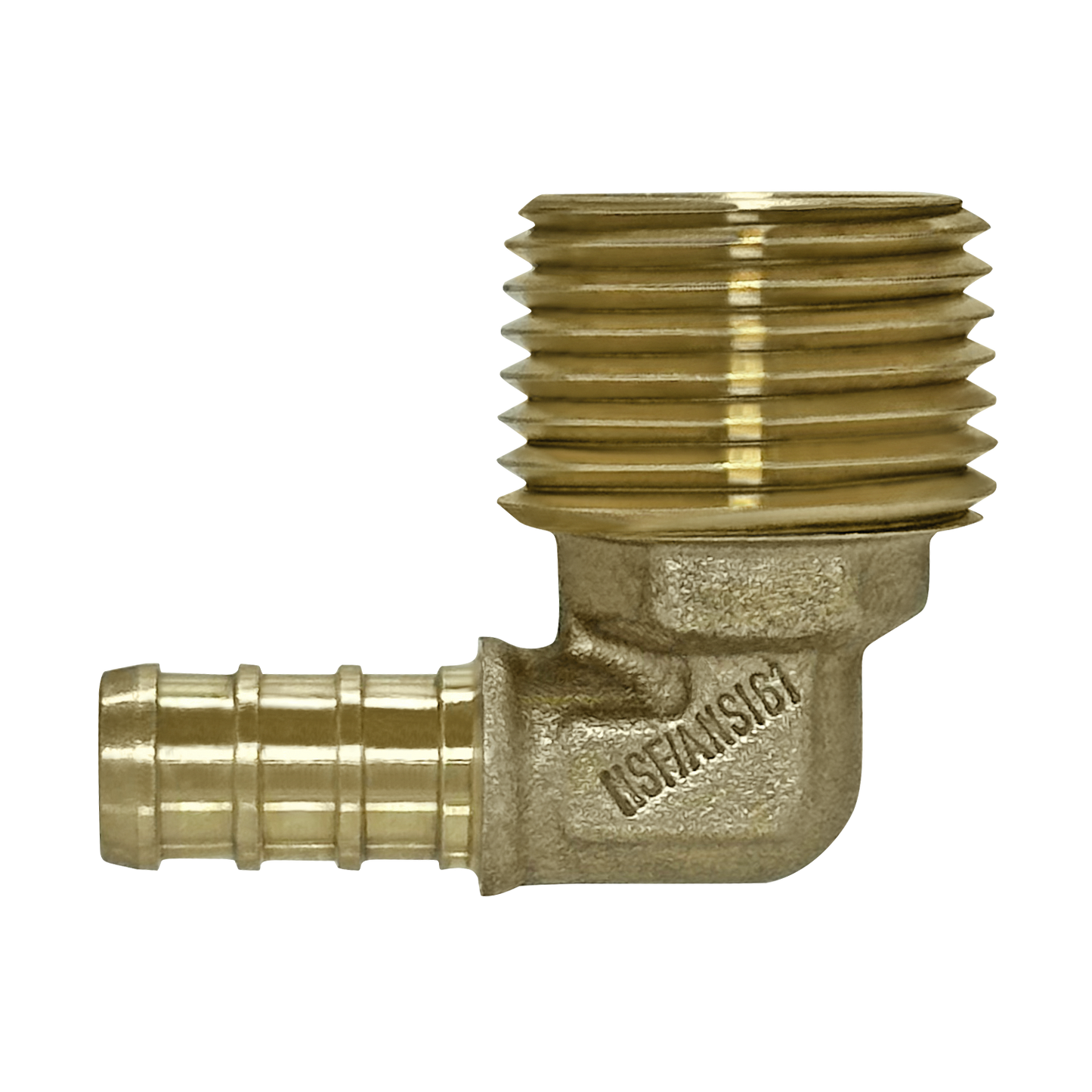 Pex Barb Crimp x Male NPT Reducing Elbow Measuring 1/2 inch Pex B x 3/4 inch MNPT Elbow Specifically Pex Barb Crimp MNPT Elbow