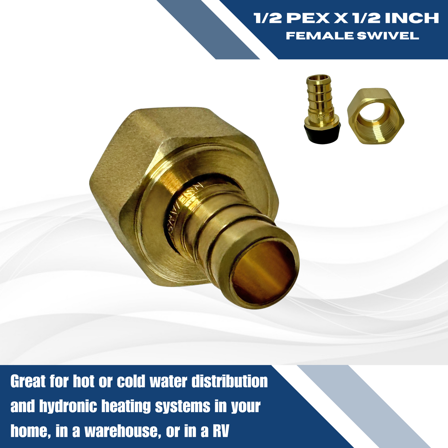 1/2 inch Pex x 1/2 inch Female Swivel Adapter Brass Measuring QTY 10 Specifically Pex Barb Crimp FNPT