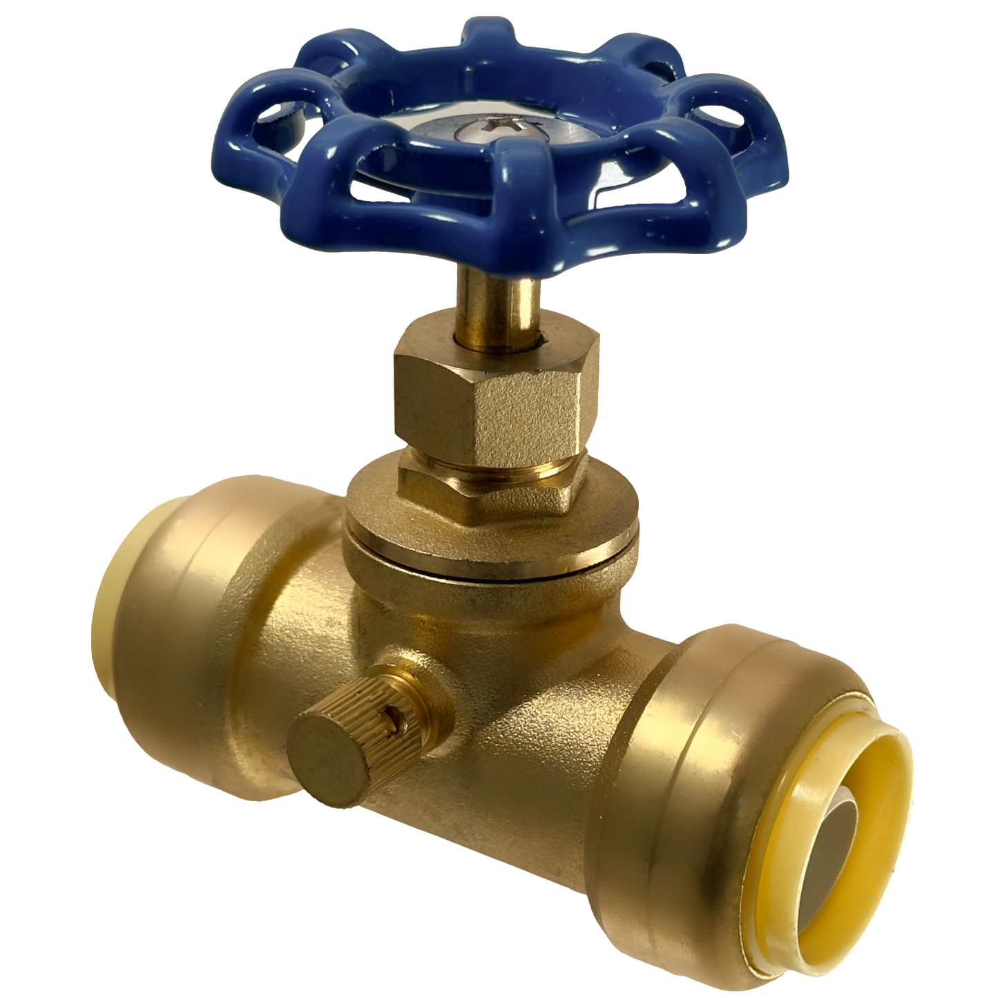 Push Fit Stop Valve with Drain Measuring 1/2" Push Fit Stop Valve with Drain Specifically Push Fit Valve