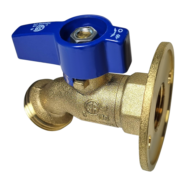 1/2 Inch FPT x 3/4 Inch MHT 1/4 Turn Hose Bibb Valve with Flange