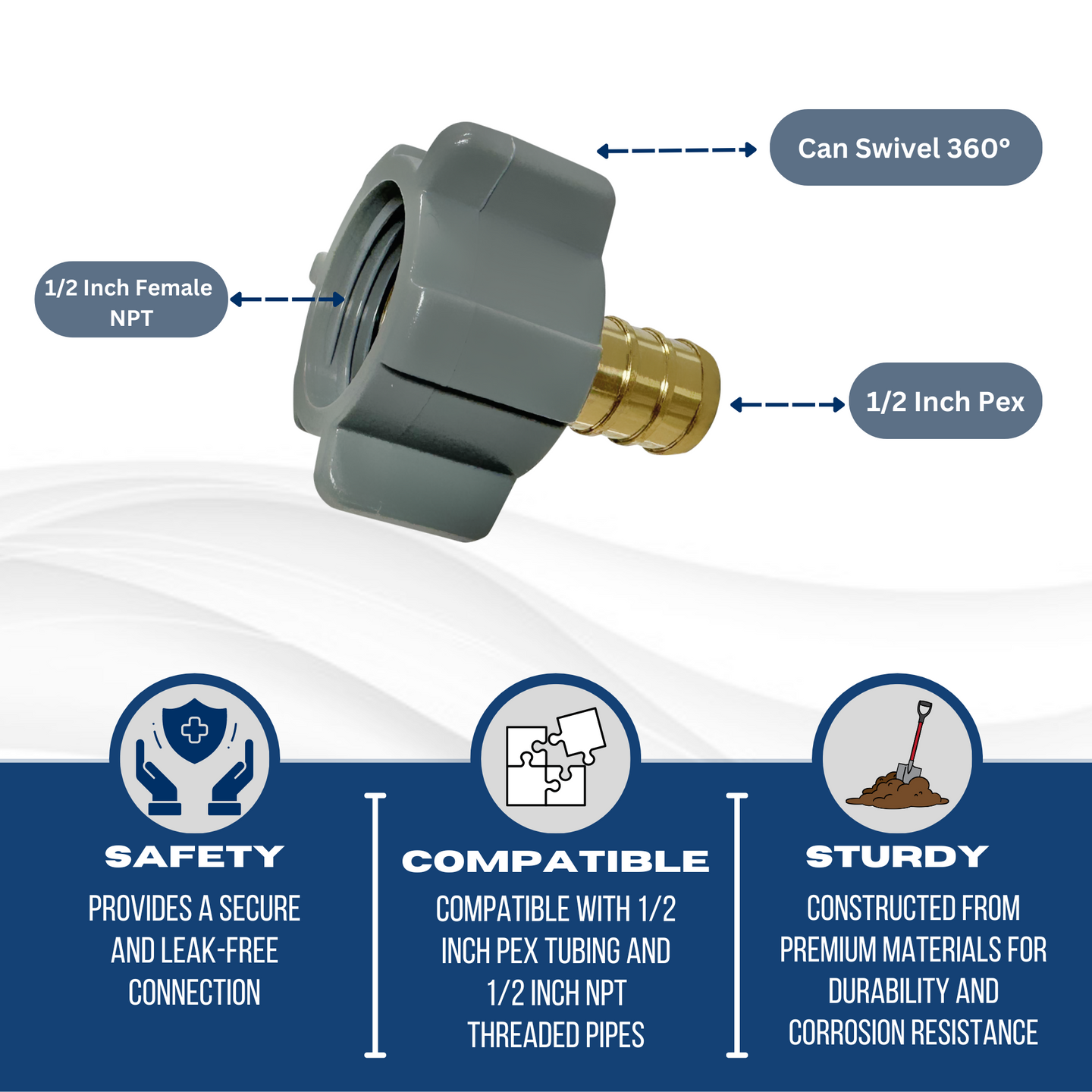 1/2 inch PEX-B Barb x 1/2 inch FNPT Swivel