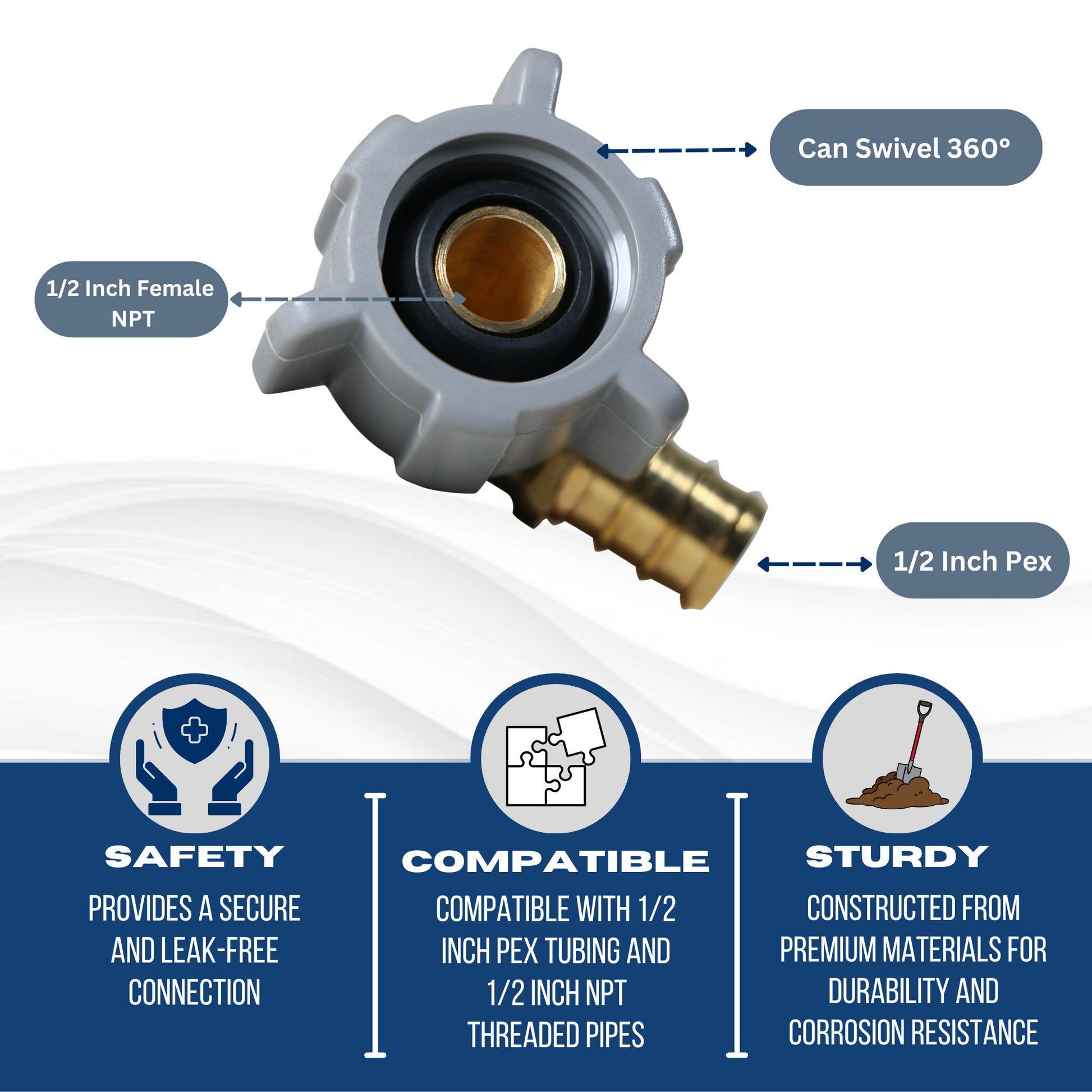 Pex x FNPT Elbow Swivel Adapter Measuring 1/2 Inch Pex x 1/2 Inch FNPT Swivel Elbow Specifically Pex Barb Crimp FNPT