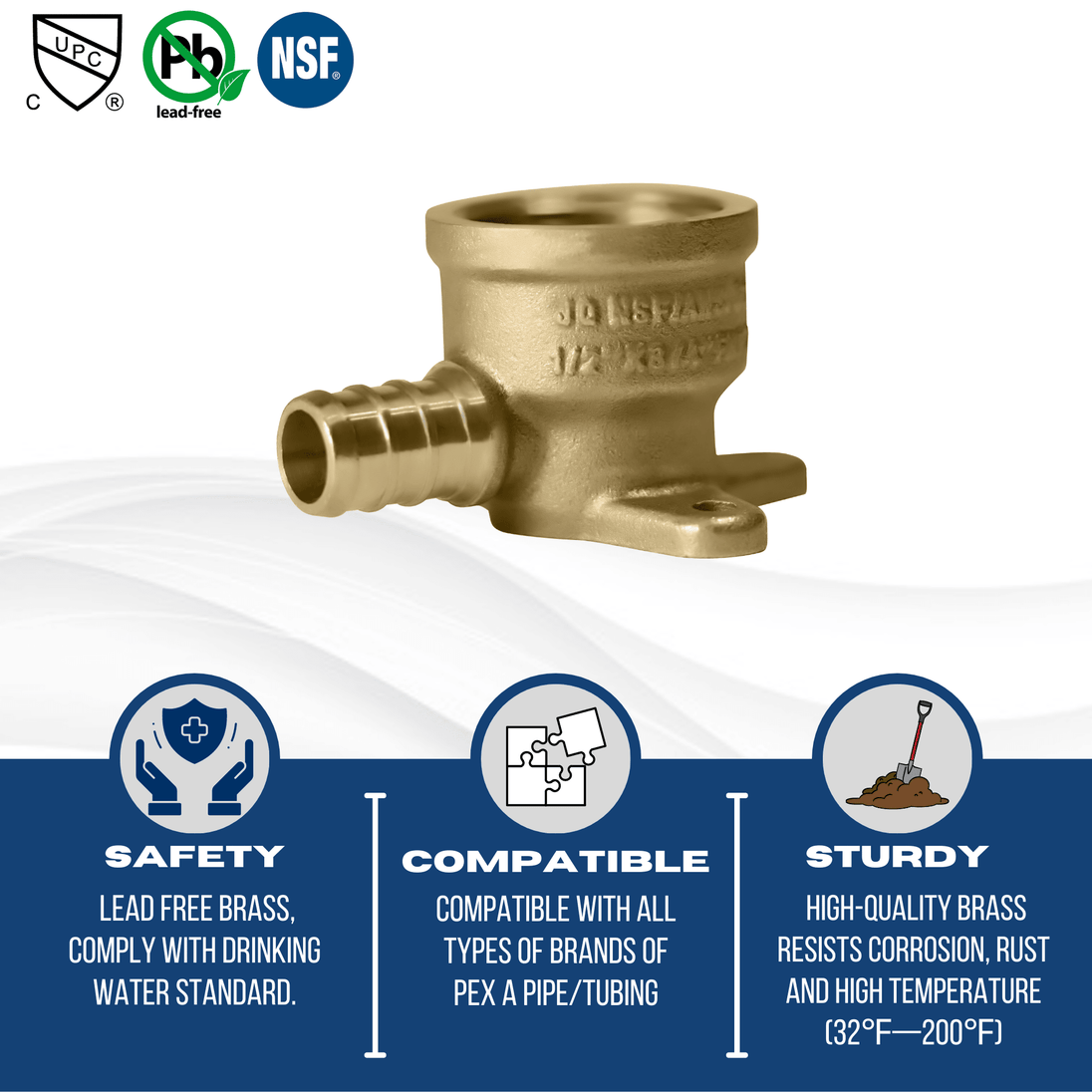 1/2 inch PEX-B Barb x 3/4 inch FNPT Elbow Drop Ear