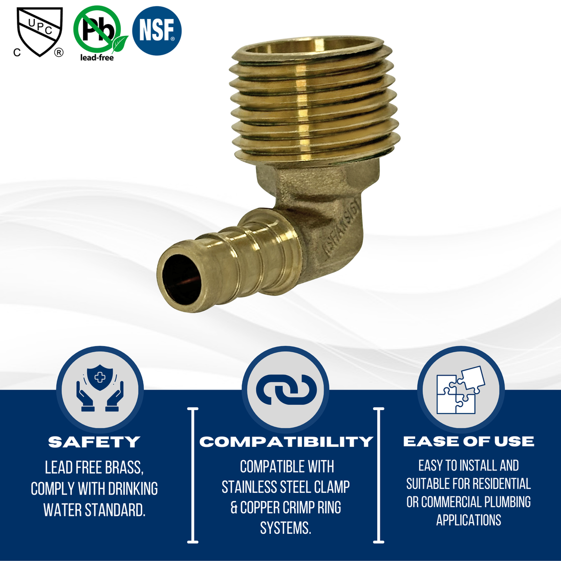 3/8 inch PEX-B Barb x 1/2 inch MNPT Elbow