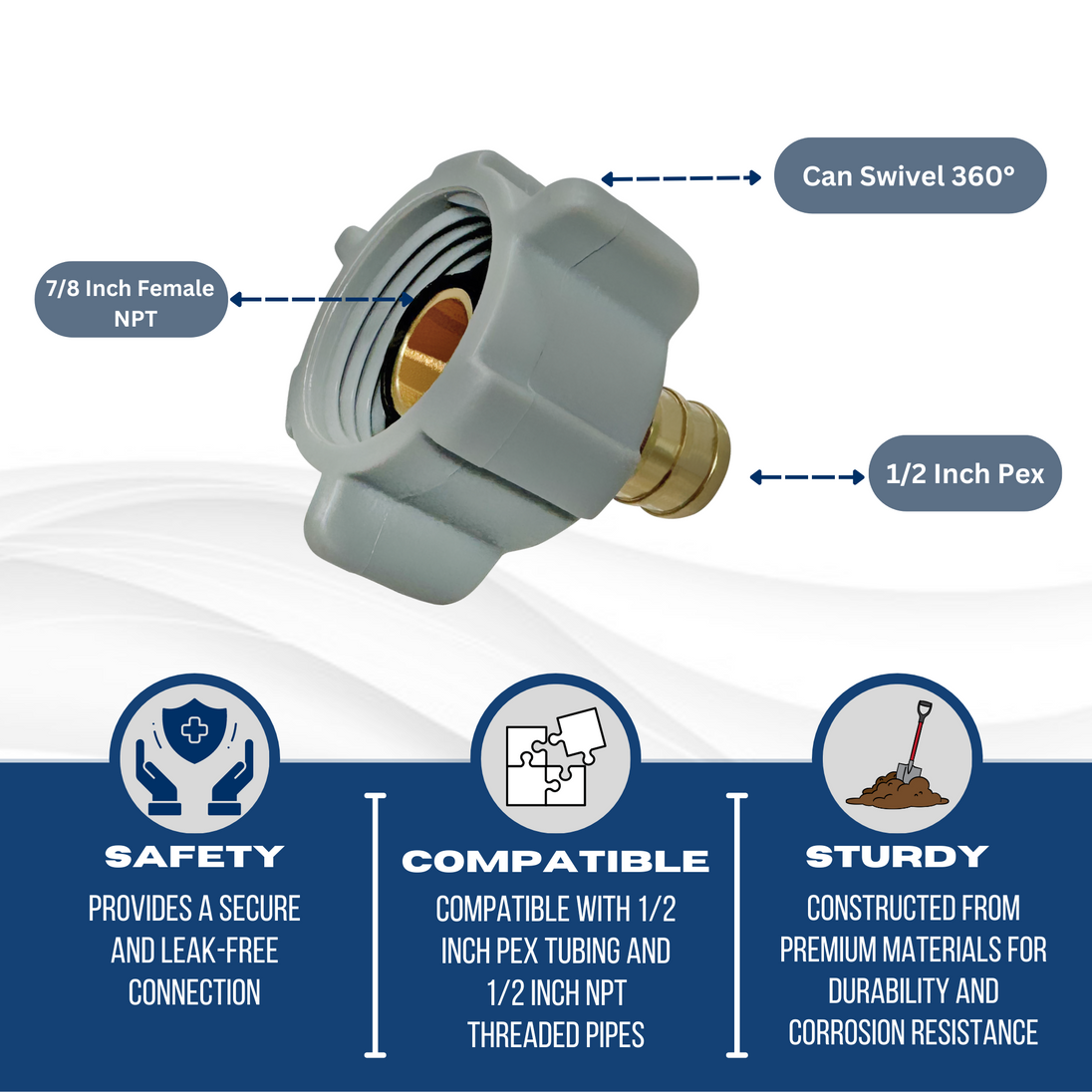 1/2 inch PEX-B Barb x 7/8 inch FNPT Swivel