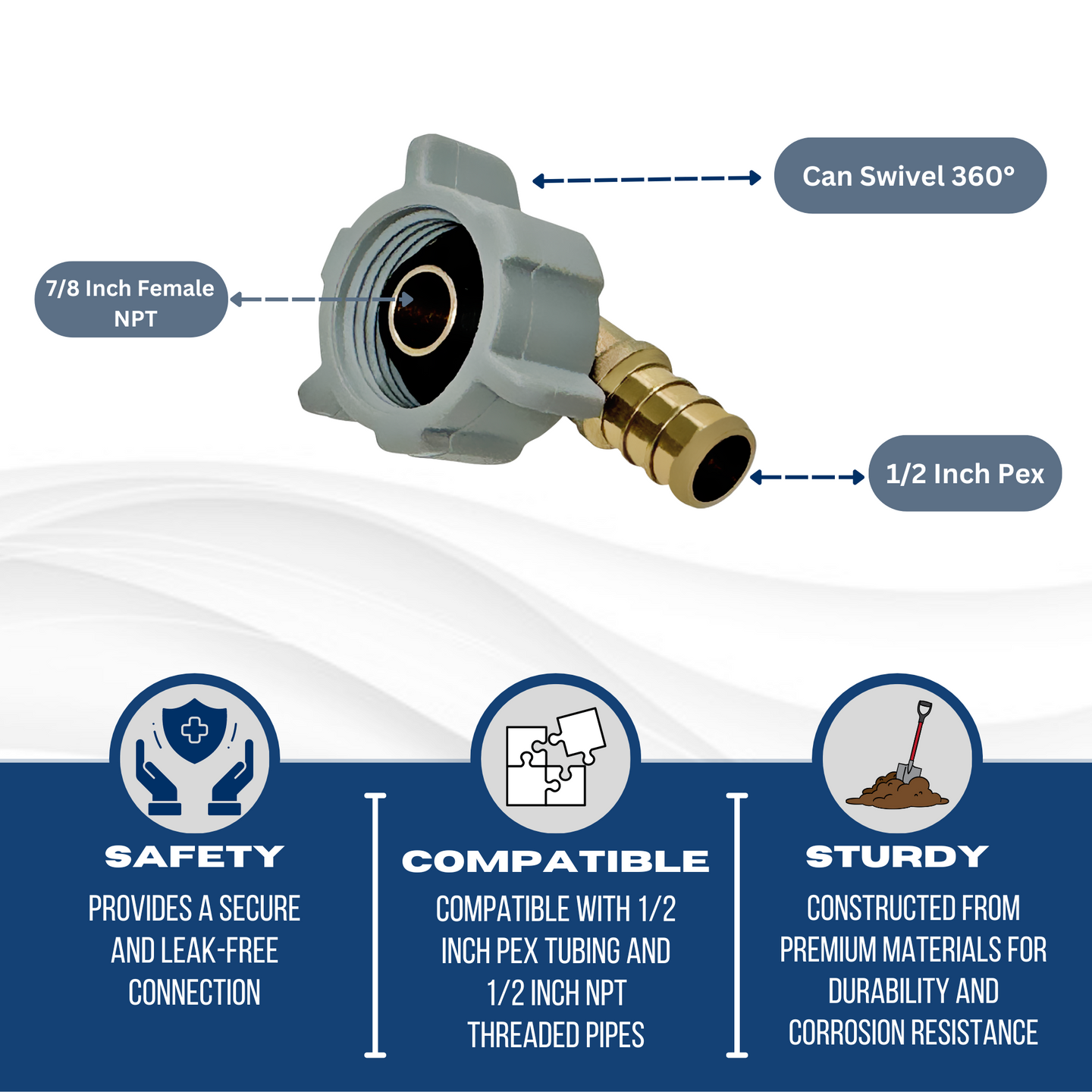 1/2 Inch PEX-B Barb x 7/8 Inch FNPT Swivel Elbow