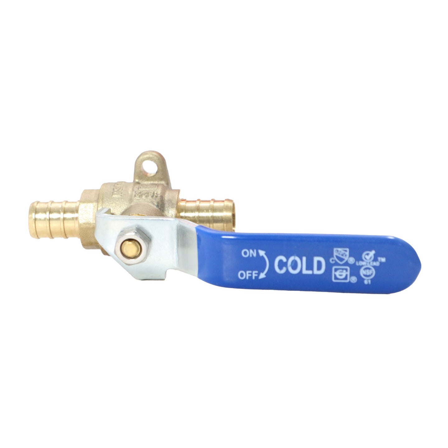 1/2 Inch PEX-B Barb Ball Valve With Drop Ear Blue Handle