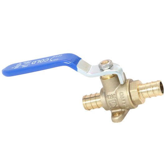 1/2 Inch PEX-B Barb Ball Valve With Drop Ear Blue Handle