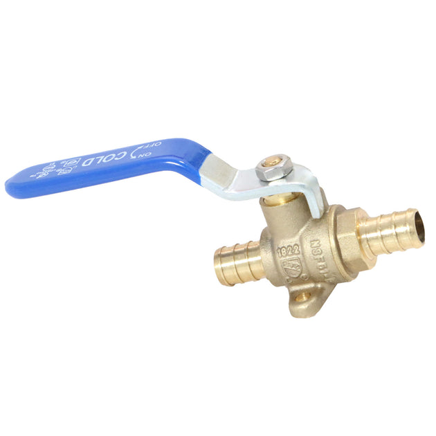 1/2 Inch PEX-B Barb Ball Valve With Drop Ear Blue Handle