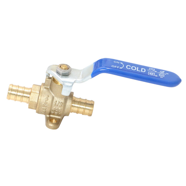 1/2 Inch PEX-B Barb Ball Valve With Drop Ear Blue Handle