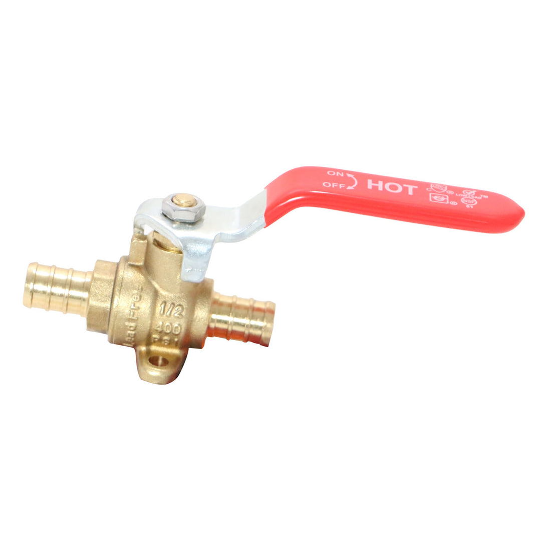 1/2 Inch PEX-B Barb Ball Valve With Drop Ear Red