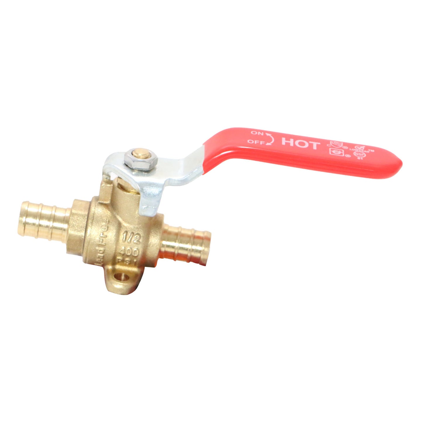 1/2 Inch PEX-B Barb Ball Valve With Drop Ear Red