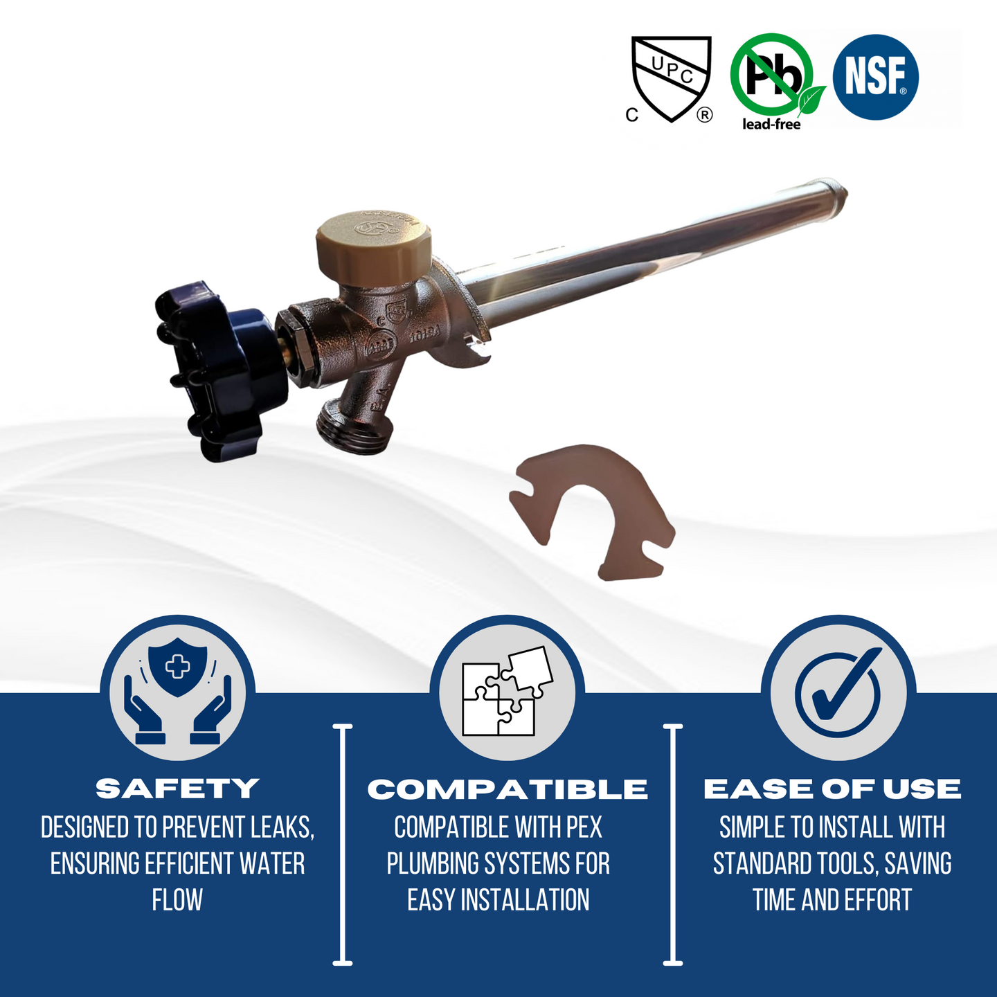 Anti-Siphon Frost Free Sillcock 10 Inch Long, 1/2 Inch PEX-B Barb x 3/4 Inch GHT Valves