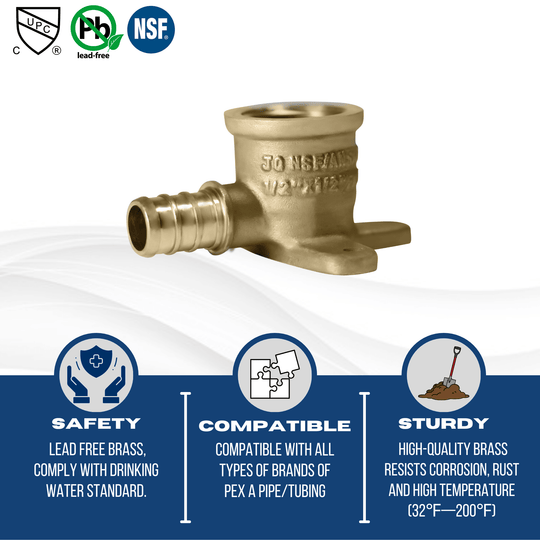 1/2 inch PEX-B Barb x 1/2 inch FNPT Elbow Drop Ear