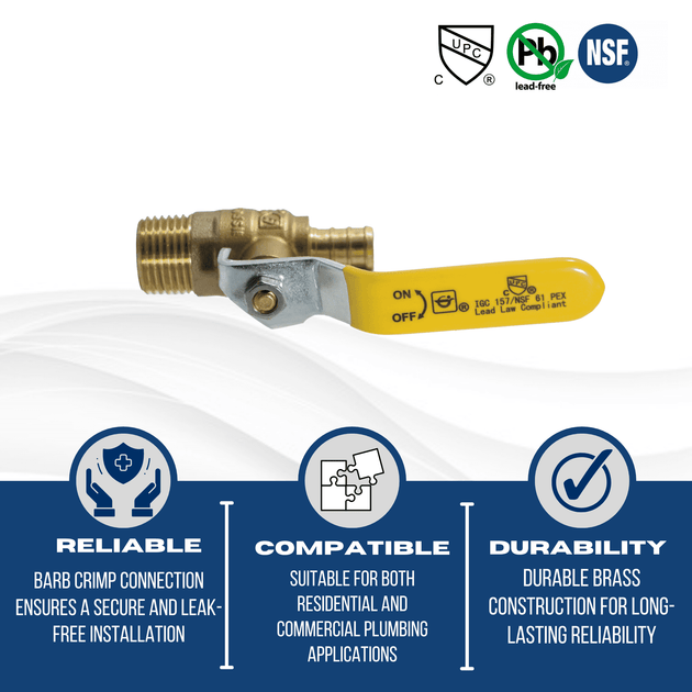 1/2 inch PEX-B Barb x 1/2 inch Male Ball Valve
