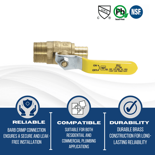 3/4 inch PEX-B Barb x 3/4 inch Male Ball Valve