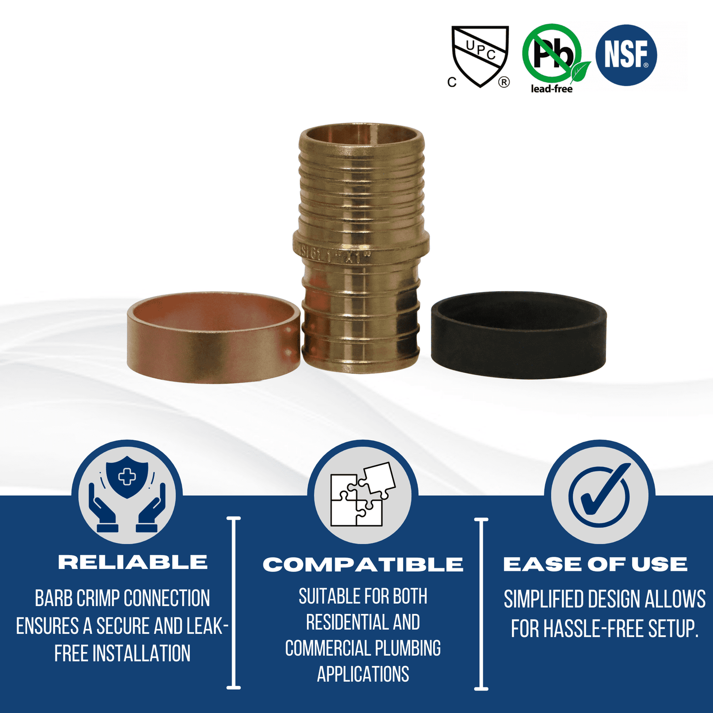 1 Inch PEX-B Barb x 1 Inch PB (polybutylene) Slicing coupling with ring
