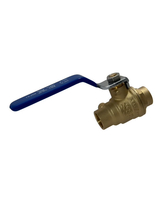 1/2 Inch Brass Sweat Shut Off Ball Valve with Drain, 600 WOG (Water, Oil Gas)