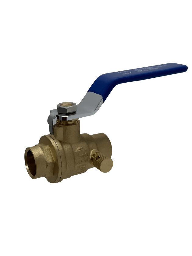 1/2 Inch Brass Sweat Shut Off Ball Valve with Drain, 600 WOG (Water, Oil Gas)