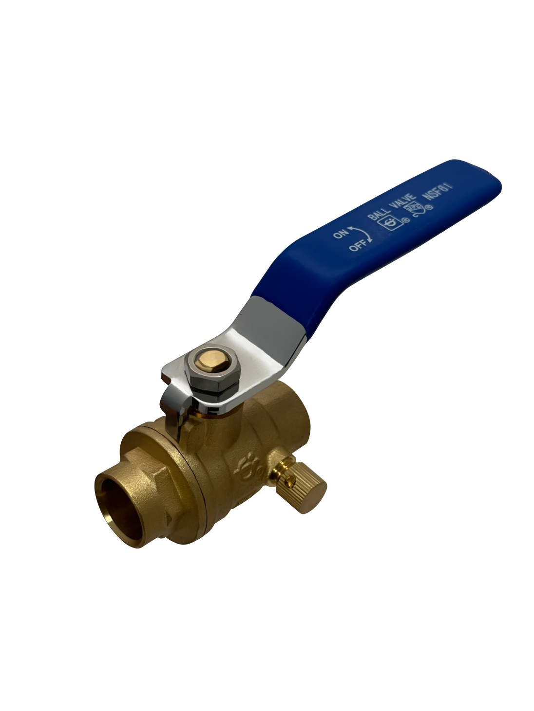 1/2 Inch Brass Sweat Shut Off Ball Valve with Drain, 600 WOG (Water, Oil Gas)