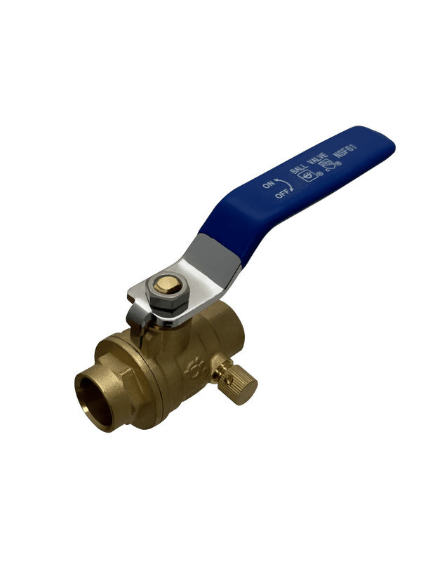 1/2 Inch Brass Sweat Shut Off Ball Valve with Drain, 600 WOG (Water, Oil Gas)