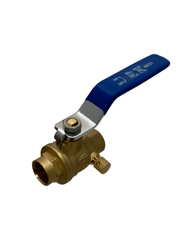 1/2 Inch Brass Sweat Shut Off Ball Valve with Drain, 600 WOG (Water, Oil Gas)