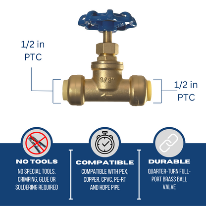  Push Fit Stop Valve with Drain Measuring 1/2" Push Fit Stop Valve with Drain Specifically Push Fit Valve