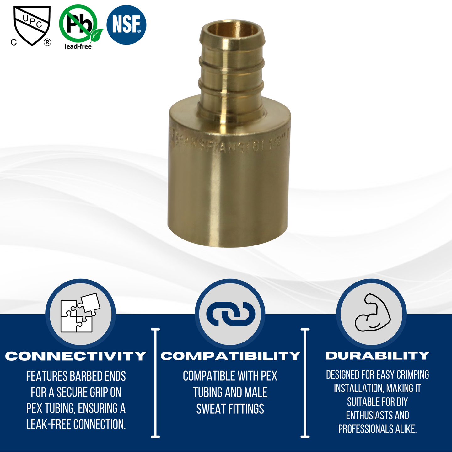 1/2 inch PEX-B Barb x 3/4 inch Male Sweat Adapter